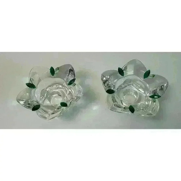 Pair of Bohemia Crystal Candle Holders 2 Made In Czech Republic-24%Pbo Emerald - Picture 4 of 10